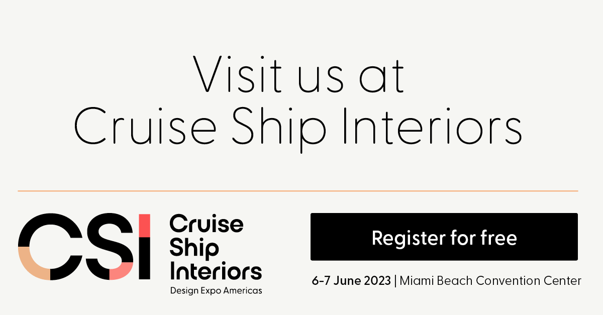 Cruse Ship Interiors Expo 2023 logo and message in English