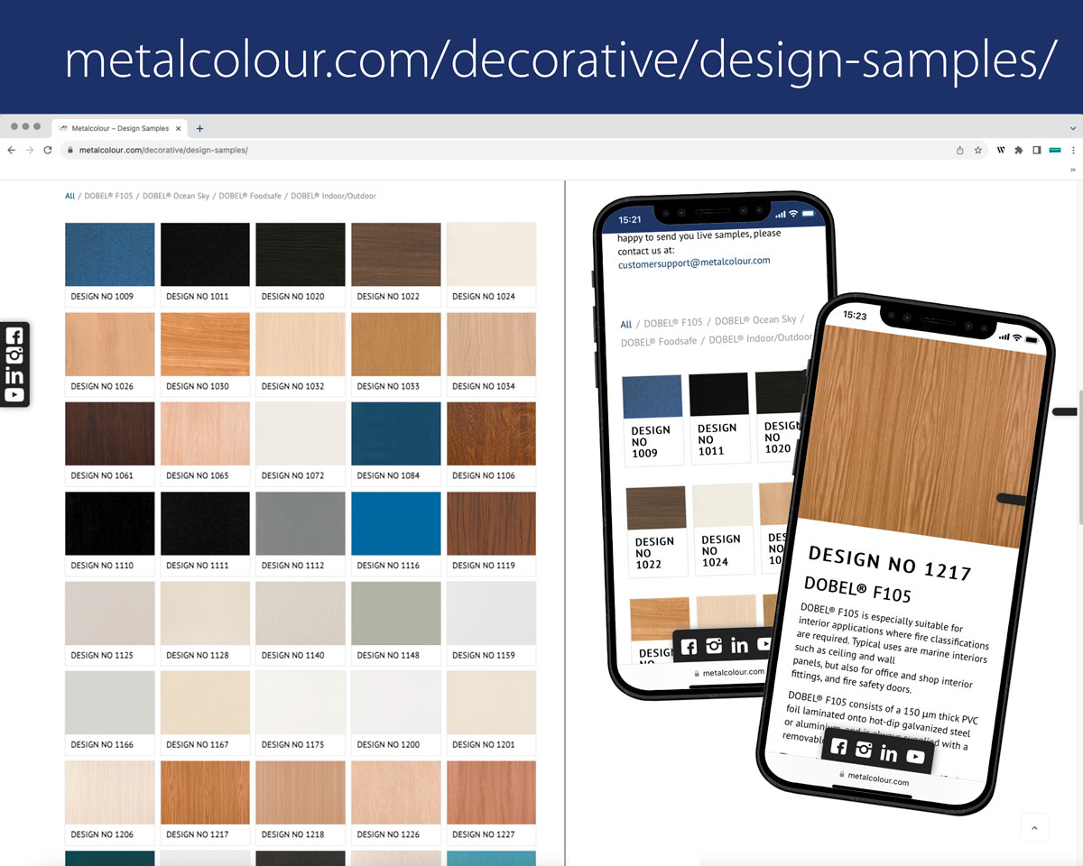 Image of Meatlcolours design samples web page.